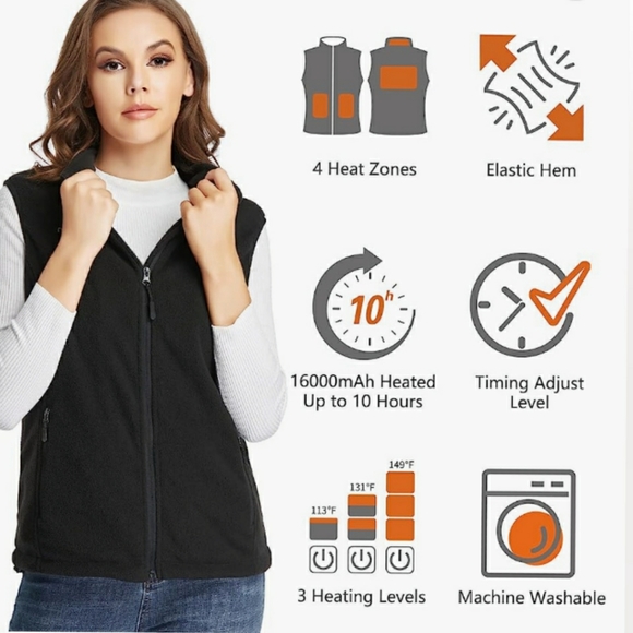 🆕⭐ Black fleece zip up heated vest - Picture 3 of 6